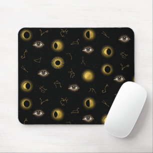 Mousepad Sol Celestial Dourado Negro e Lua