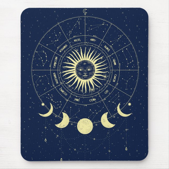 Mousepad Sol Celestial Fases da Lua Zodíaco (Frente)