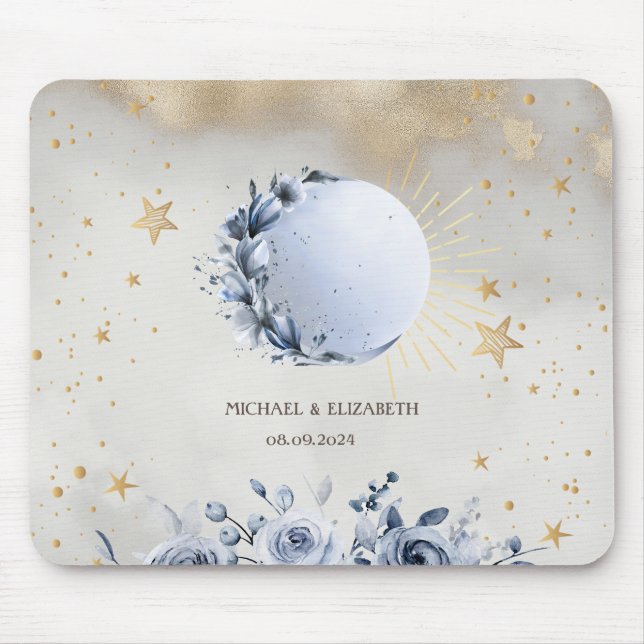 Mousepad Sol Celestial, Rosas de Lua Azul, Céu Noturno Estr (Frente)