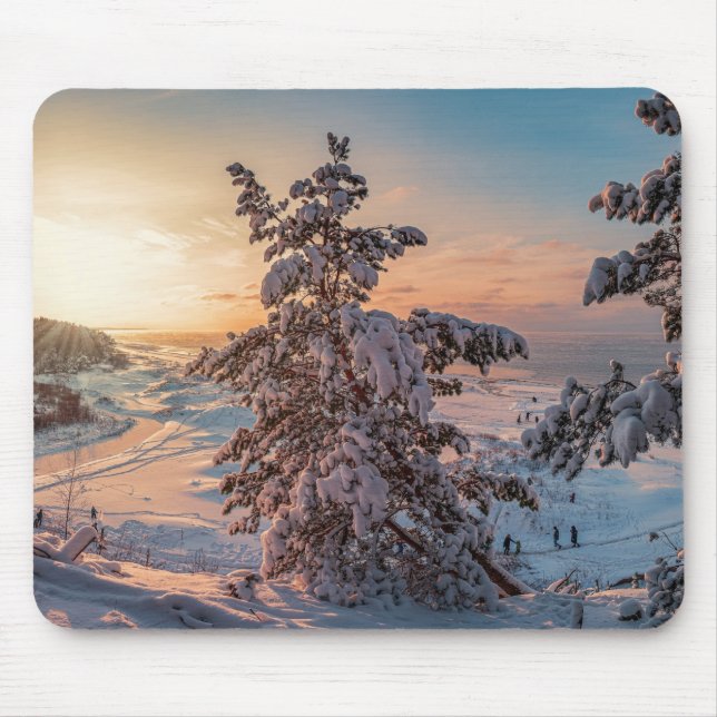 Mousepad Sol em costa marítima de neve do inverno (Frente)