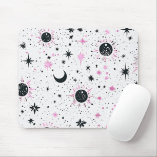 Mousepad Sol Lua Estrelas Celestiais Preto e Rosa