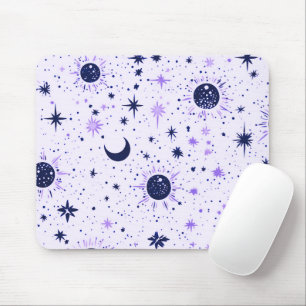 Mousepad Sol Lua Estrelas Celestiais Preto e Roxo