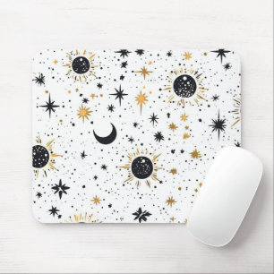 Mousepad Sol Lua Estrelas Preto e Dourado Celestial