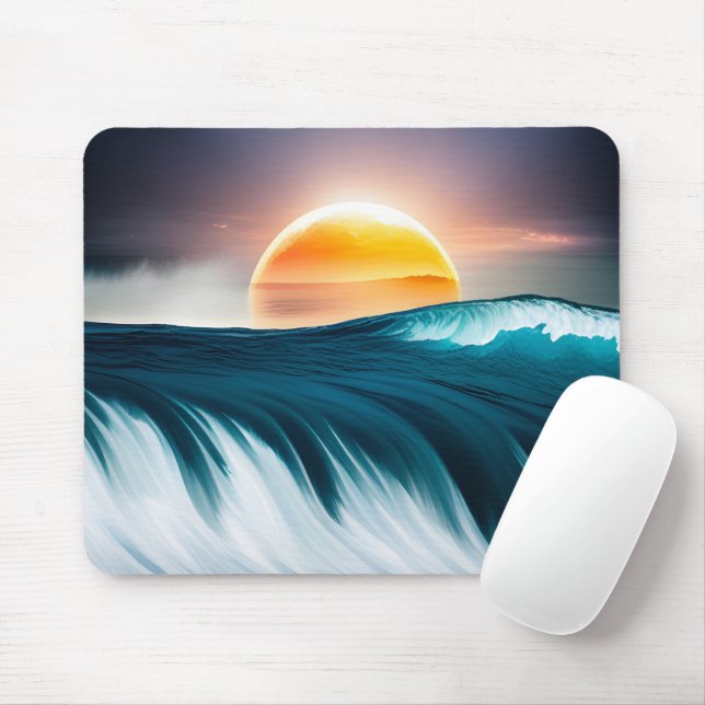Mousepad Sol Sobre Ondas Oceânicas (Com mouse)