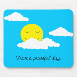 Mousepad Sol Sorrindo com Nuvens: Turquesa