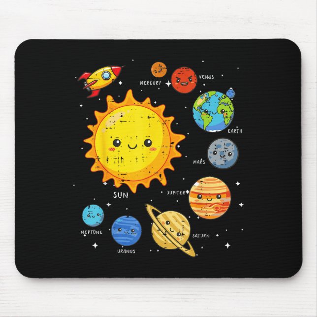 Mousepad Solar System Sun Planets Rocket Space Galaxy Kids  (Frente)