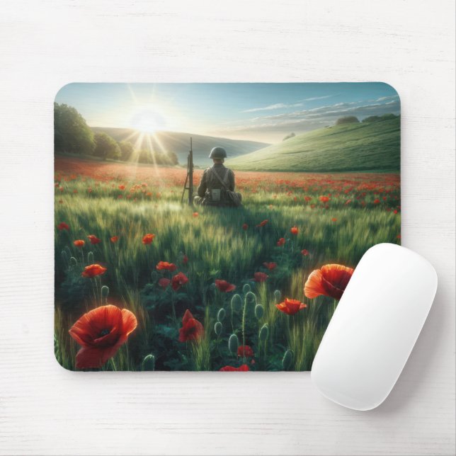 Mousepad Soldado solitário em campo de papoila (Com mouse)