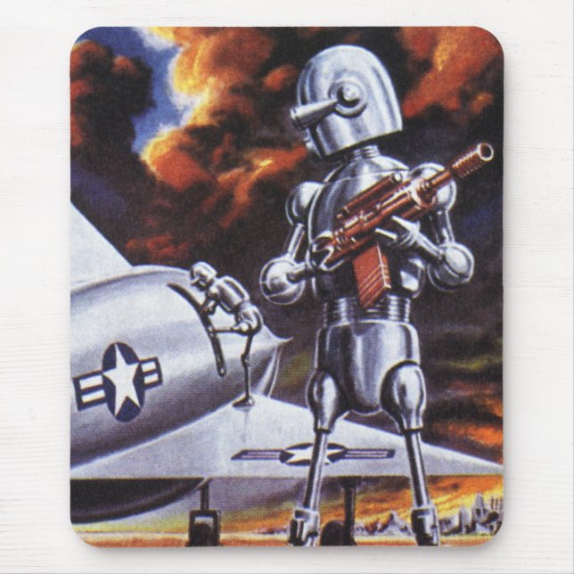 Mousepad Soldados Robôs Militares de Ficção Científica Vint (Frente)