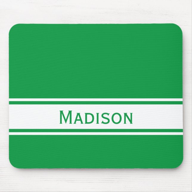 Mousepad Solid Kelly Green White Stripes Modern Name (Frente)