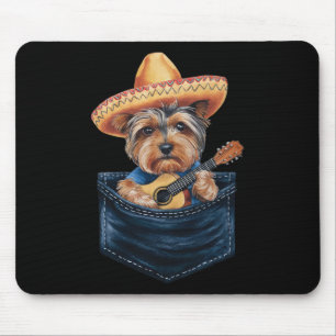 Mousepad Sombrero Yorkshire Terrier Dog Tocando guitarra Ci