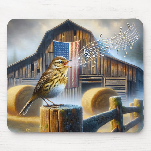 Mousepad Songbird Cantando Com Bandeira Americana (Frente)