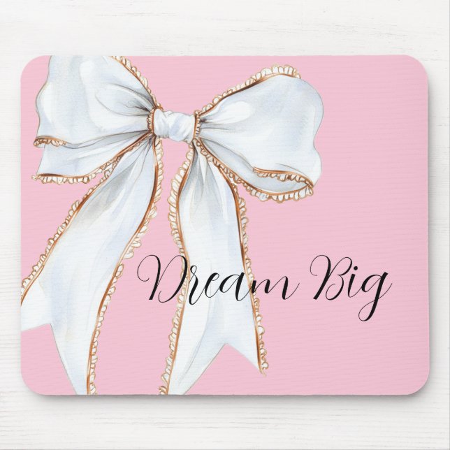 Mousepad Sonho Cor-de-Rosa Grande Laço Branco (Frente)
