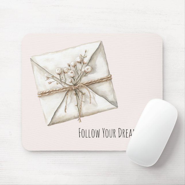 Mousepad Sonho de Envelope de Flores Românticas Rosa Bege (Com mouse)