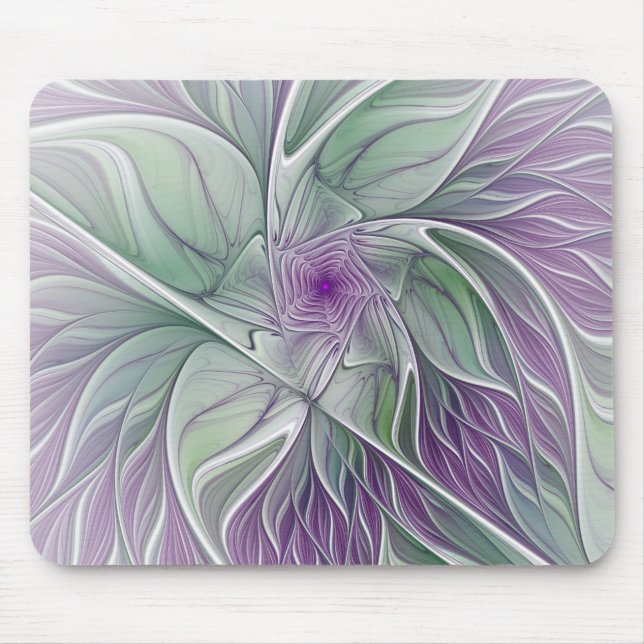 Mousepad Sonho de Flor, Arte Fractal Abstrata Roxa Verde (Frente)
