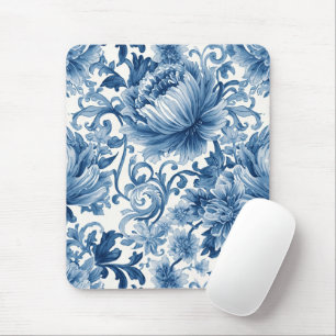 Mousepad Sonhos Azuis Chinoiserie Aquarela Floral