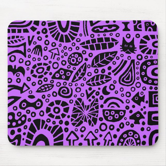 Mousepad Sonhos Catnip - Preto no roxo CC66FF (Frente)