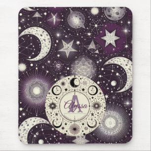 Mousepad Sonhos Celestiais Roxos e Brancos: Lua e Estrelas