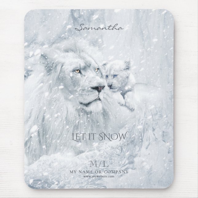 Mousepad Sonhos de inverno, Leão Branco Pai e Cubo no Gelo  (Frente)