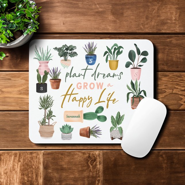 Mousepad Sonhos de Planta Cultivam Uma Feliz Dama de Planta (Plant Dreams Grow a Happy Life Crazy Plant Lady Mouse Pad)