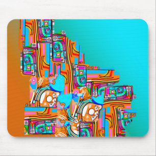 Mousepad Sonhos Elétricos de Laranja e Turquesa — Abstrato