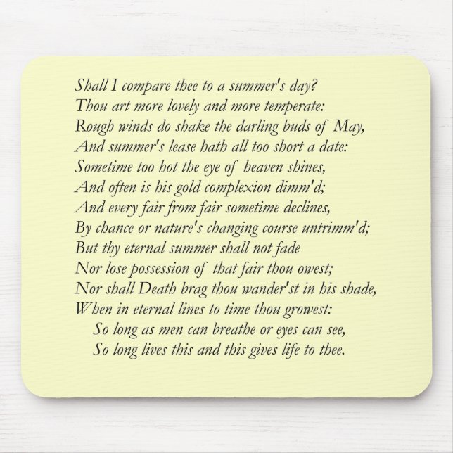 Mousepad Sonnet nº 18 por William Shakespeare (Frente)