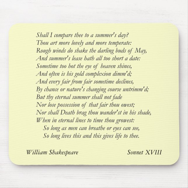 Mousepad Sonnet nº 18 por William Shakespeare (Frente)