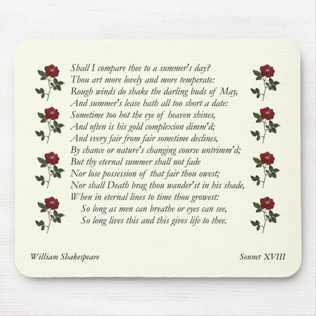 Mousepad Sonnet nº 18 por William Shakespeare (Frente)