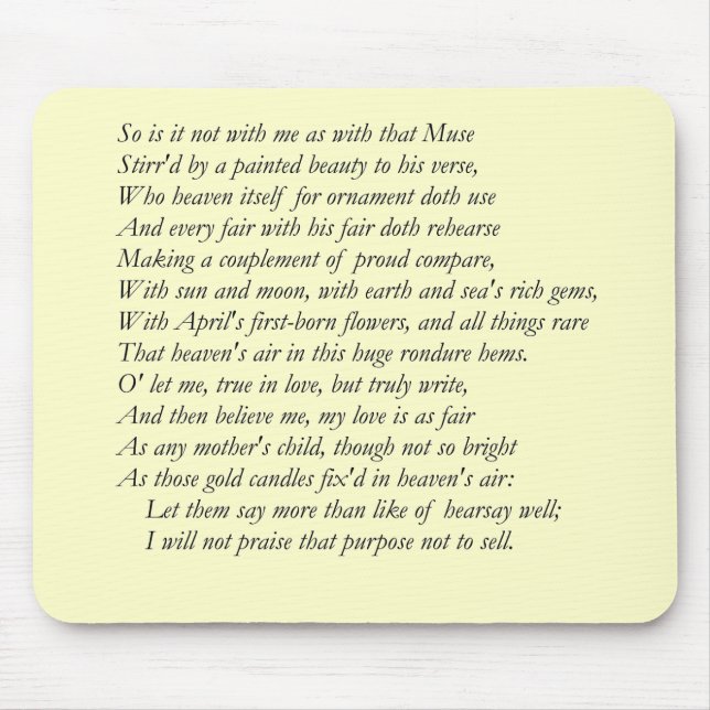 Mousepad Sonnet nº 21 por William Shakespeare (Frente)