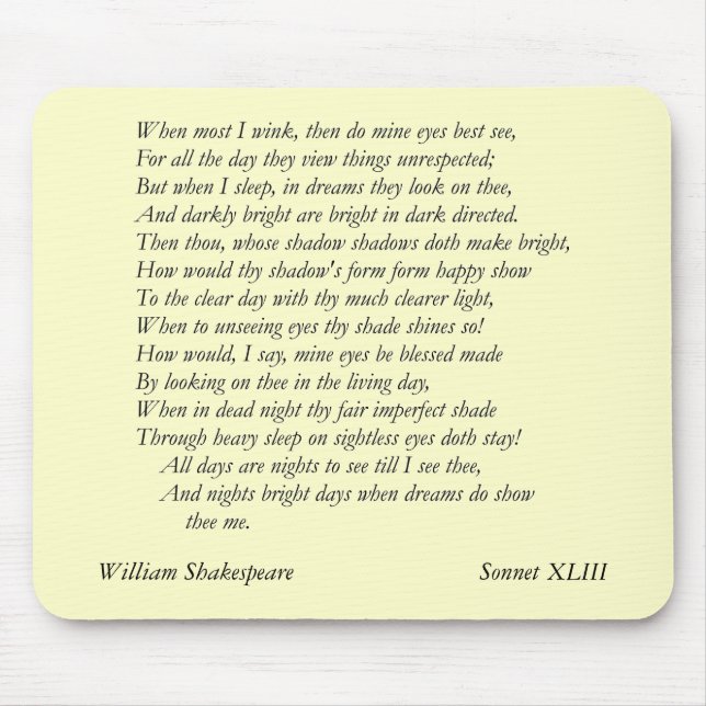 Mousepad Sonnet nº 43 por William Shakespeare (Frente)