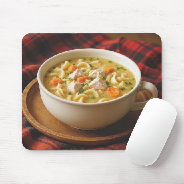 Mousepad Sopa de Noodle em Frango num Cobertor de Xadrez (Com mouse)