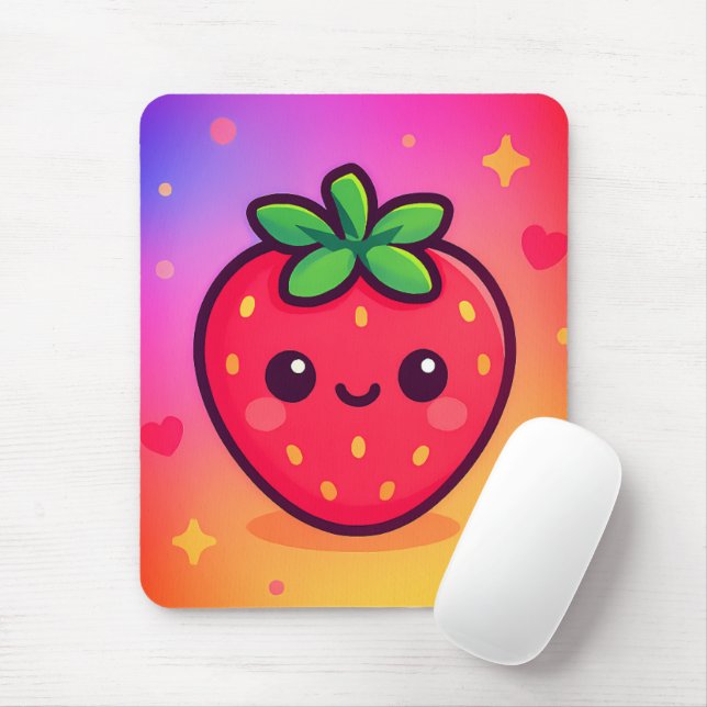 Mousepad Sorrindo Kawaii Strawberry no moinho de gradiente  (Com mouse)