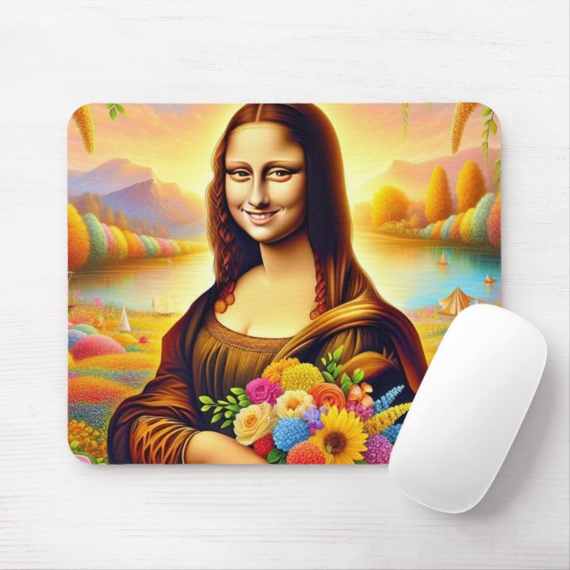 Mousepad Sorriso da Mona e flores (Com mouse)