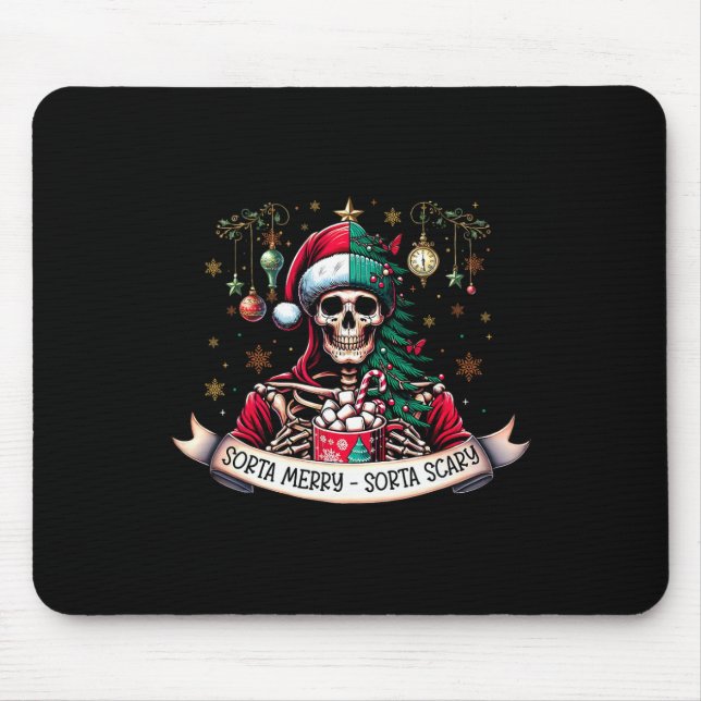 Mousepad Sorta Merry Sorta Scary Skeleton Hot Cocoa Christm (Frente)