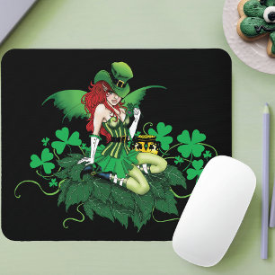 Mousepad Sorte Verde Irlandês Fada Cabelo Vermelho Trevo