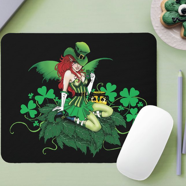 Mousepad Sorte Verde Irlandês Fada Cabelo Vermelho Trevo (Criador carregado)