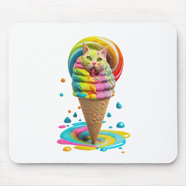 Mousepad Sorvete de Gato Grito Cone colorido (Frente)