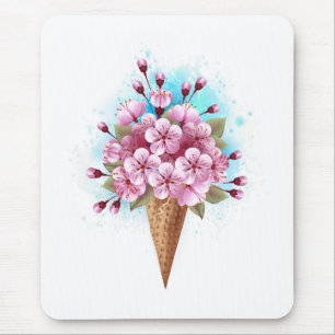 Mousepad Sorvete Waffle Rosa Sakura Cone