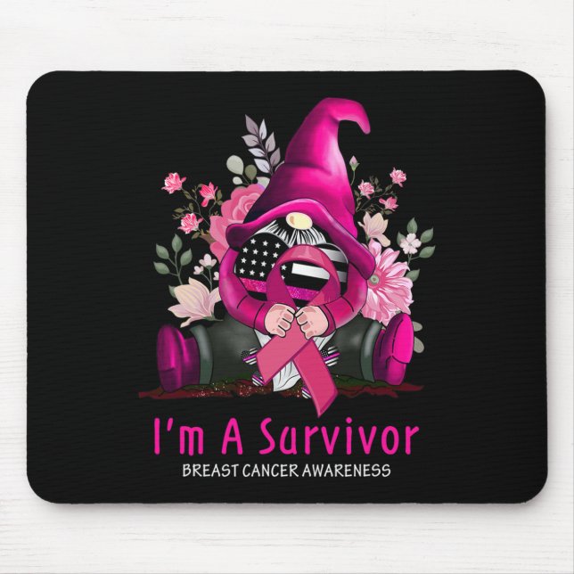 Mousepad Sou um Sobrevivente Gnomo, Cancer de Fita Rosa, Aw (Frente)