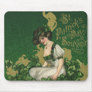 Mousepad Souvenir Vintage do Dia de São Patrício, Moça Irla