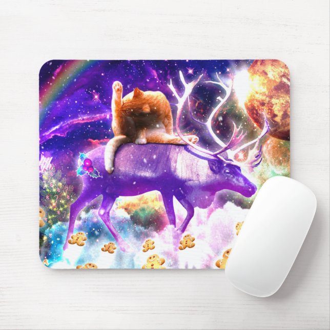 Mousepad Space cat licking itself (Com mouse)