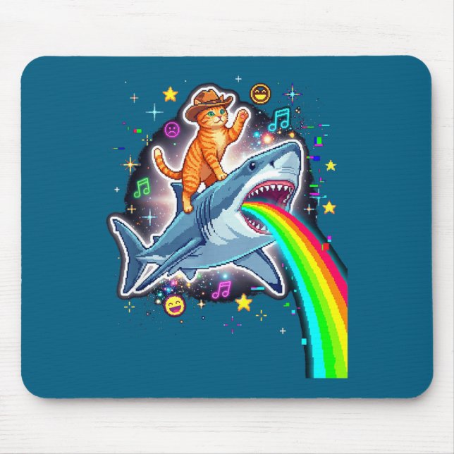 Mousepad Space Cowboy Cat Riding Shark Rainbow Xel Art  (Frente)