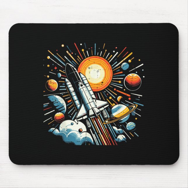 Mousepad Space Shuttle Sun Planets Rocket Galaxy Boys Kids  (Frente)