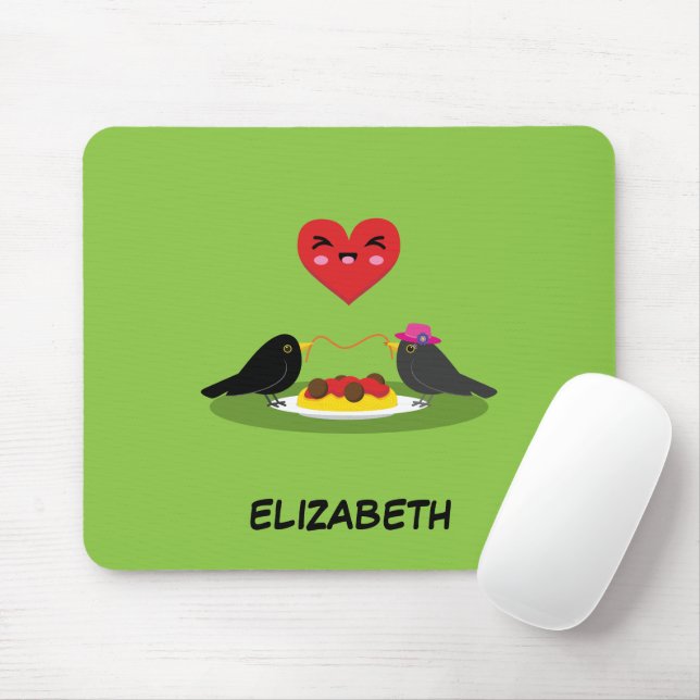 Mousepad Spaghetti Meatball Data Romântica | Adicione seu n (Com mouse)