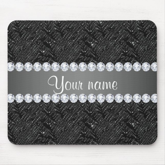 Mousepad Sparkles e diamantes pretos dos Sequins do falso (Frente)