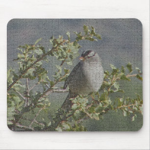 Mousepad Sparrow on Branch Photo Mosaic Pattern Nature