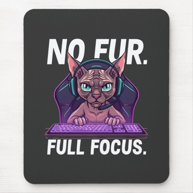 Mousepad Sphynx Cat Gamer Full Focus Neon Art (Frente)