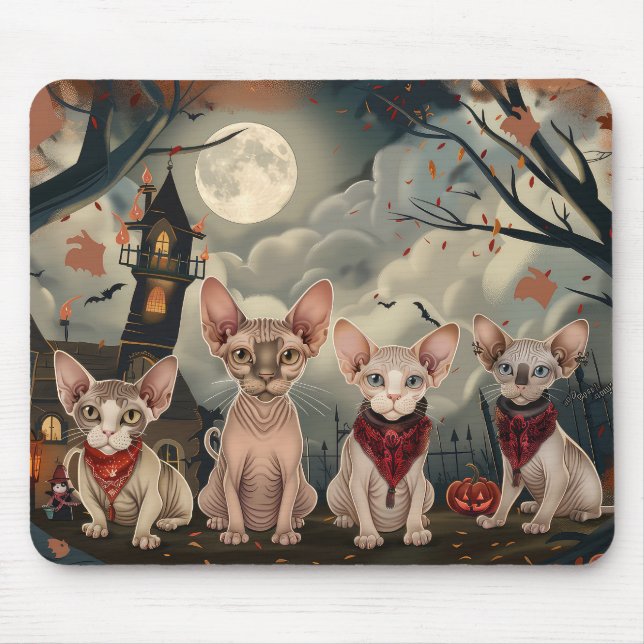 Mousepad Sphynx Cat Halloween Spooky (Frente)