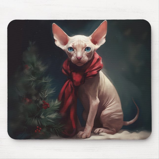 Mousepad Sphynx Dog no Natal da Neve (Frente)