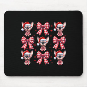 Mousepad Sphynx Gato Cinto Xadrez Vermelho Arco Natal W