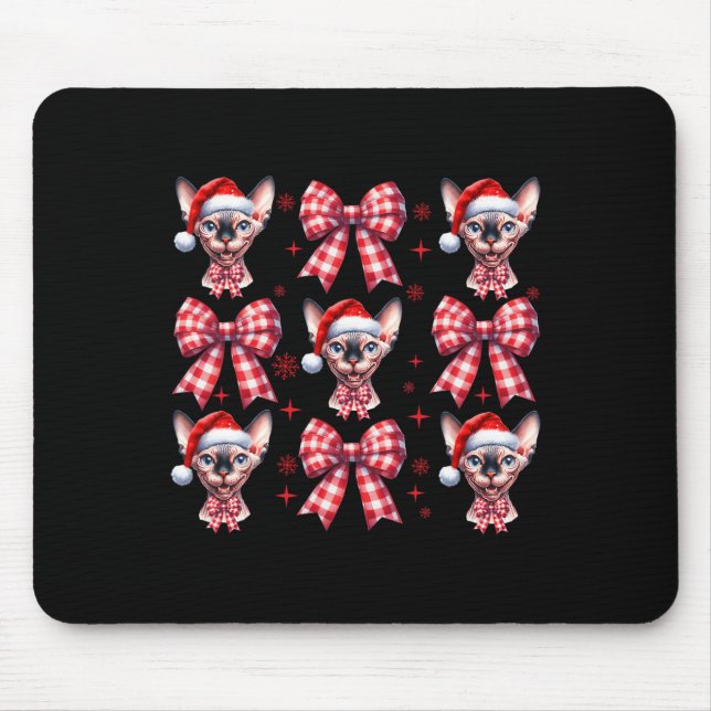 Mousepad Sphynx Gato Cinto Xadrez Vermelho Arco Natal W (Frente)